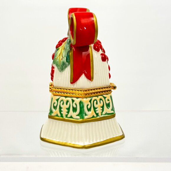 Fitz and Floyd Christmas Bells Hinged Trinket Box Holiday Ceramic Candy Jar Hand - Picture 4 of 12